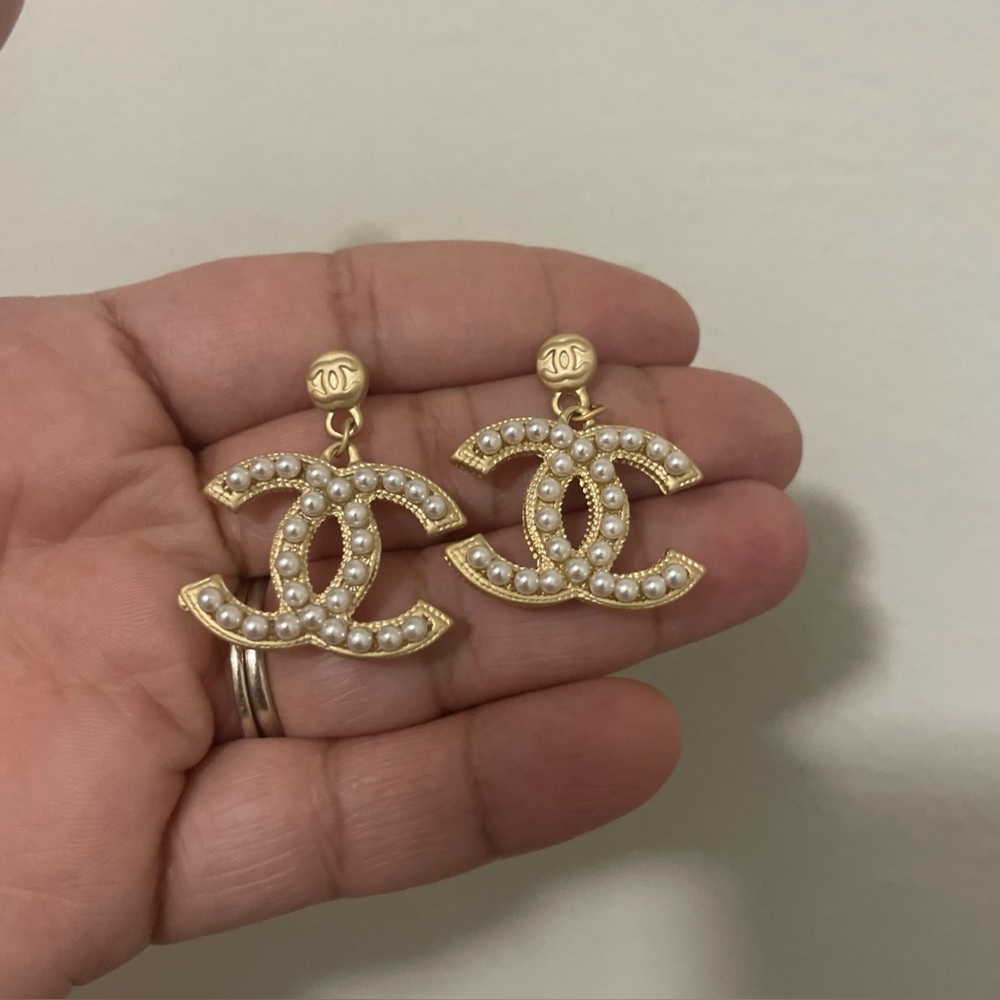 Logo Gold and Pearl Earrings